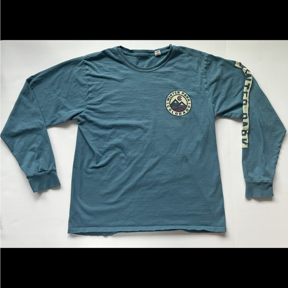 Tops - Winter Park Colorado Long Sleeve Graphic Tee Muted Green/Blue Size S